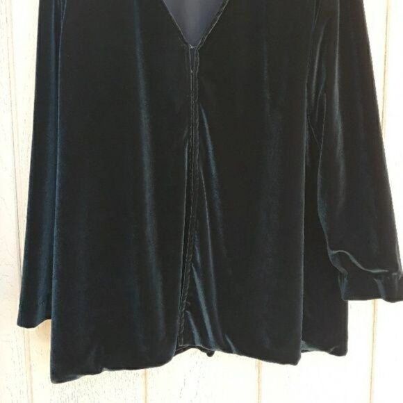 Vintage Cardigan Velour Jacket Formal Plunging V Hook Closure Forest Green Sz 1X - Picture 3 of 7